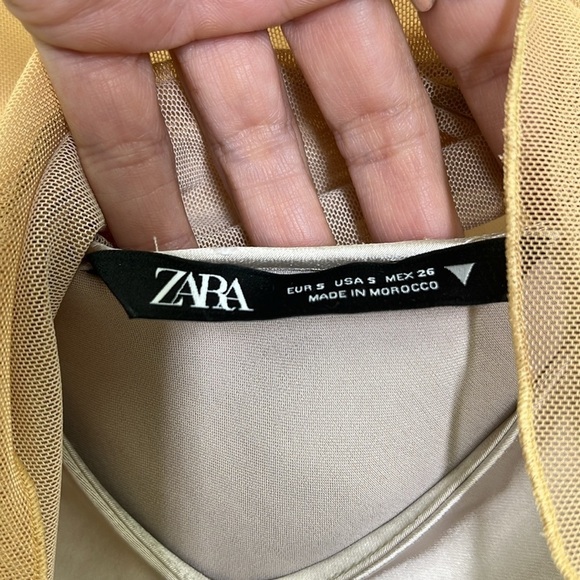 Zara - Floral Mesh Sand Color Long Sleeve With Tank Underneath Blouse Size Small - Picture 10 of 11